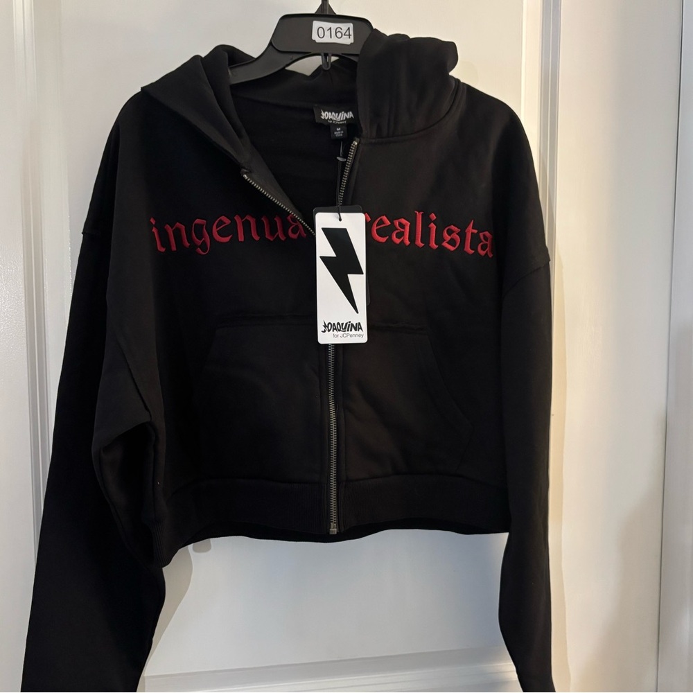 Woman’s Joaquina Black Zip-Front Hooded Sweatshirt ingenua y realista' Sz M